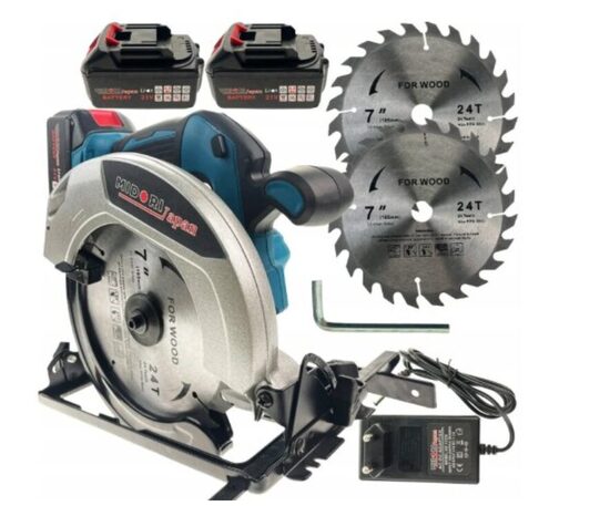 Akumuliatorinis diskinis pjūklas su dviem akumuliatoriais (2x21V)